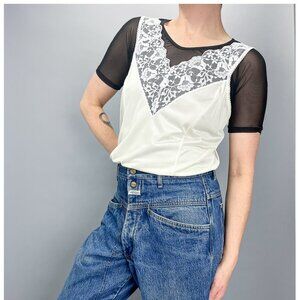 Vintage Cream Camisole | 80's Silky Nylon Tank Top with Lace V Neck by Avon